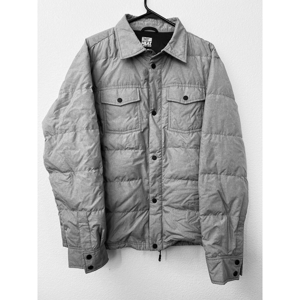 32 Degrees HEAT Mens Large Down Dove Gray Puffer Jacket Shacket Zip Snap
